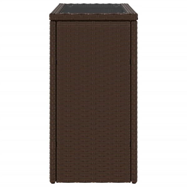 vidaXL havesidebord med glastop 58x27,5x55 cm polyrattan brun