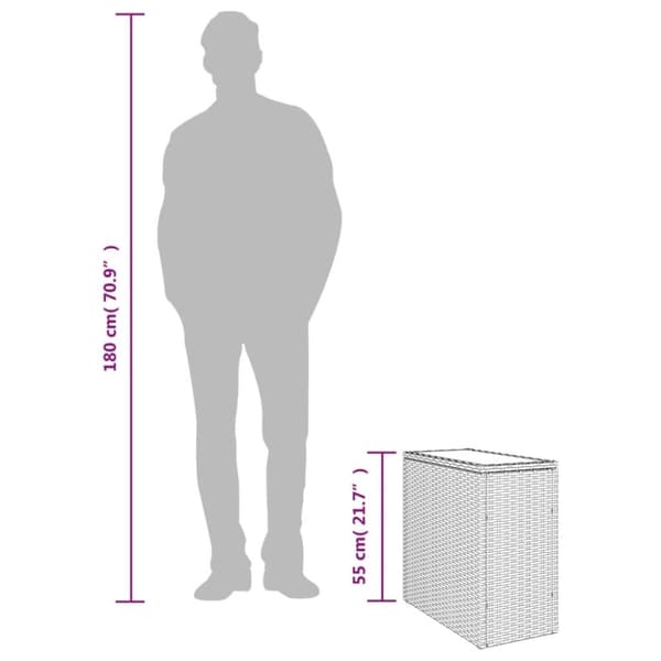 vidaXL havesidebord med glastop 58x27,5x55 cm polyrattan brun