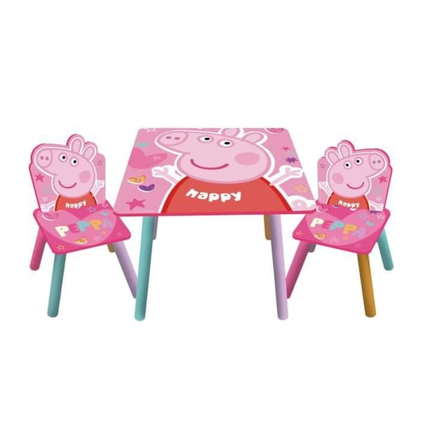 ARDITEX PP13984 Set med bord (50x50x44cm) och 2 stolar (26,5x26,5x50cm) i trä från EONE-Peppa Pig