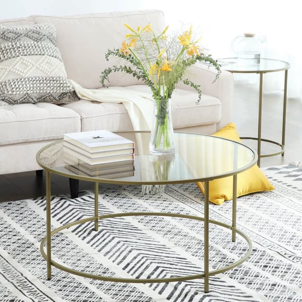 Sofabord - Round sofabord med glas top - guld