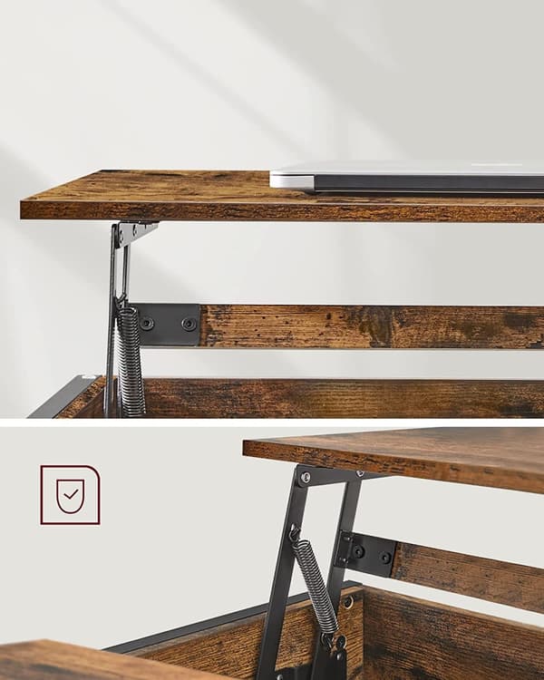 Soffbord - vardagsrumsbord - med doldt förvaringsutrymme - vintage brun -svart