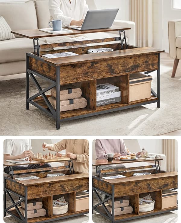 Soffbord - vardagsrumsbord - med doldt förvaringsutrymme - vintage brun -svart
