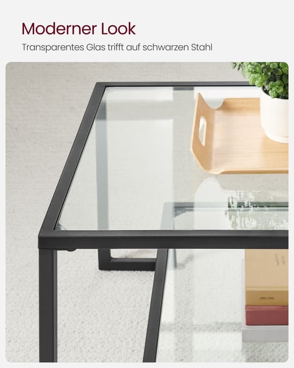 Soffbord - glasbord - stålram - grundläggande svart