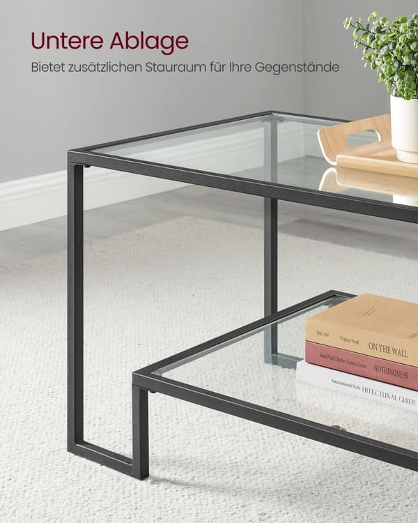 Soffbord - glasbord - stålram - grundläggande svart