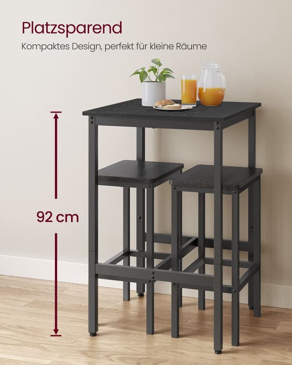 Baarpöytä-teräksinen kehys-60 x 60 x 92 cm-ebony musta-musta