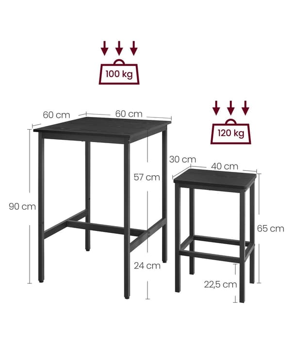 Søjlebord med 2 stole-Kitchen-Ebony Black-Ink Black Black