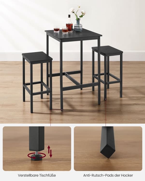 Søjlebord med 2 stole-Kitchen-Ebony Black-Ink Black Black