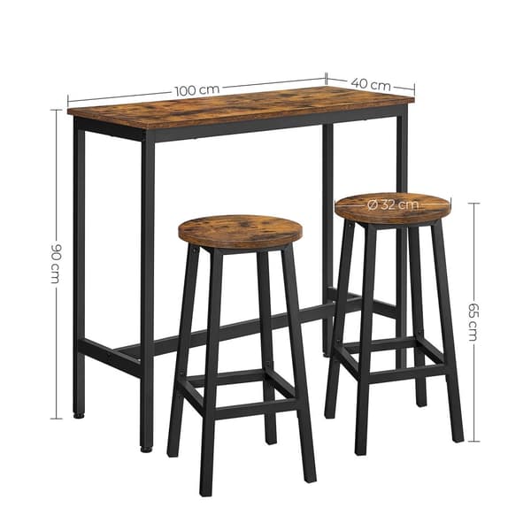 Bartafelset-med 2 barstole-vintage brun-zwart