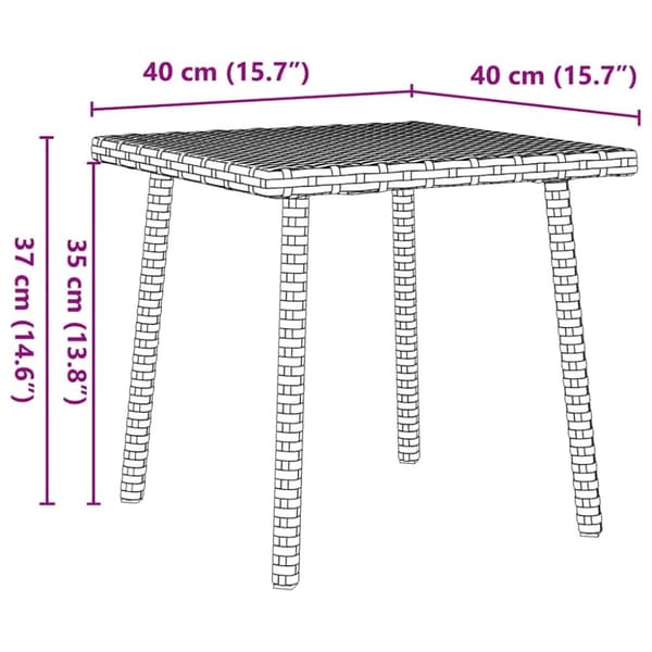 vidaXL havesofabord 40x40x37 cm firkantet polyrattan brun