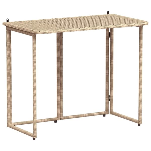 vidaXL Taitettava puutarhapöytä Beige 90x51x75 cm polyrottinki