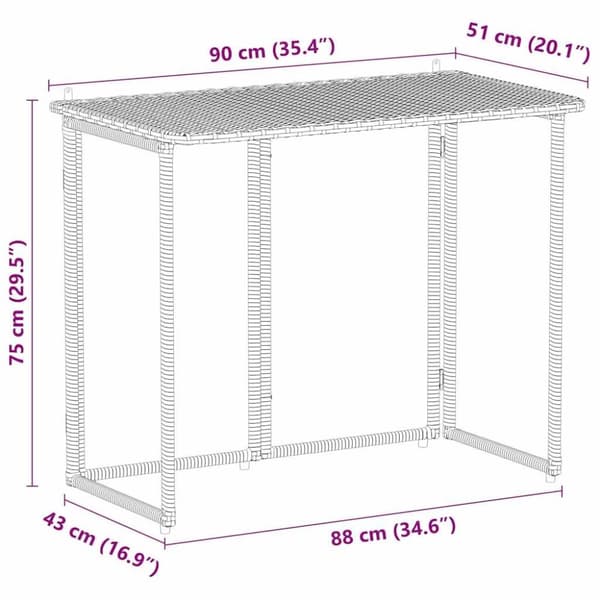 vidaXL foldbart havebord 90x51x75 cm polyrattan sort