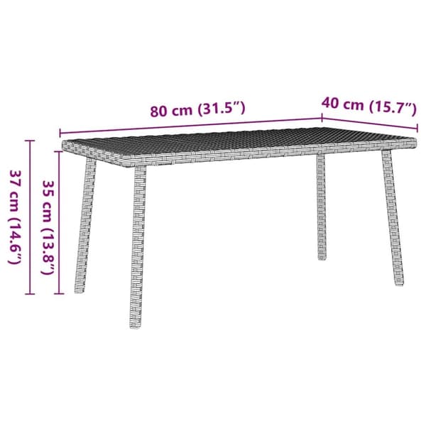 vidaXL havesofabord 80x40x37 cm firkantet polyrattan lysegrå