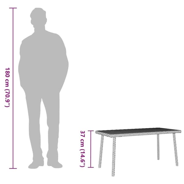 vidaXL havesofabord 80x40x37 cm firkantet polyrattan lysegrå