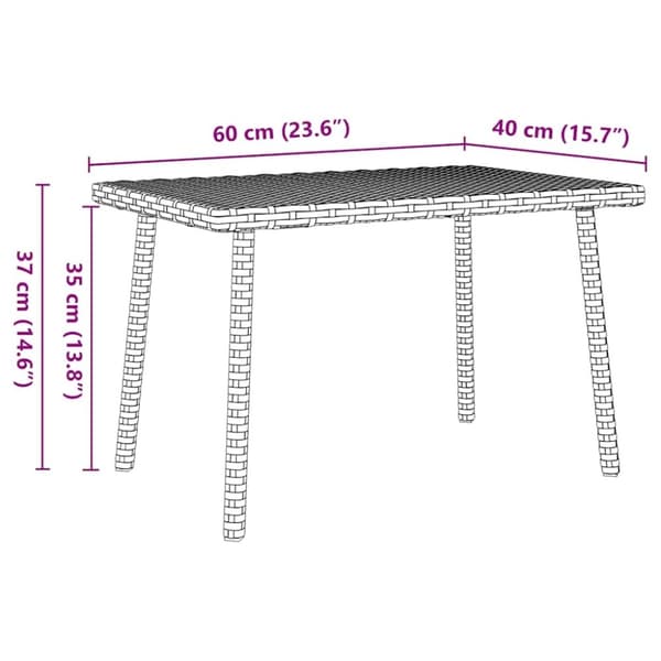 vidaXL havesofabord 60x40x37 cm firkantet polyrattan brun