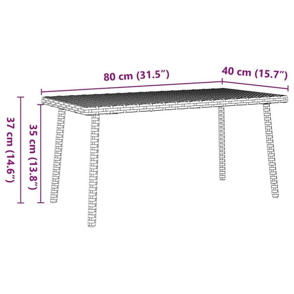 vidaXL Hage salongbord rektangulær svart 80x40x37 cm polyrotting