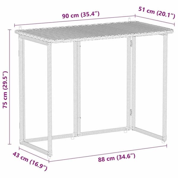 vidaXL foldbart havebord 90x51x75 cm polyrattan brun