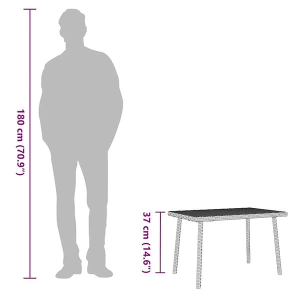 vidaXL havesofabord 60x40x37 cm firkantet polyrattan lysegrå
