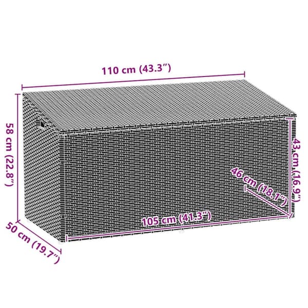 vidaXL Puutarhan säilytyslaatikko harmaa 110x50x58 cm polyrottinki