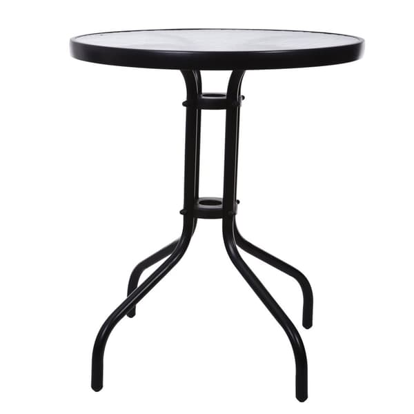ModernHome Kevyt Ulkopöytä - 60cm Lasipinta, Musta Teräsrunko, Ihanteellinen Kaupunkiparvekkeille & Terasseille