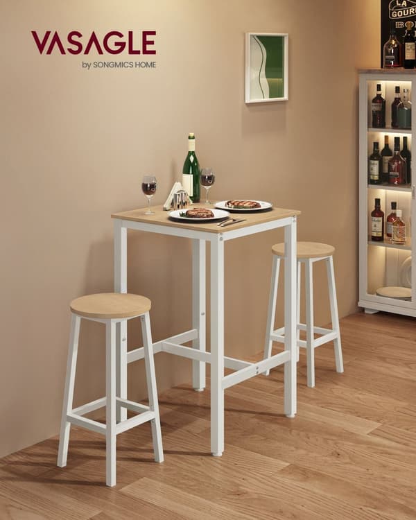 Søjlebordsstålramme-60 x 60 x 92 cm-Oak Beige-White