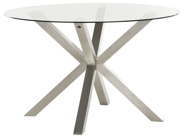 Have-spisebord sølv stål gennemsigtig glasplade rund ø 120 cm udendørs moderne