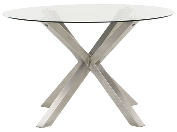 Have-spisebord sølv stål gennemsigtig glasplade rund ø 120 cm udendørs moderne