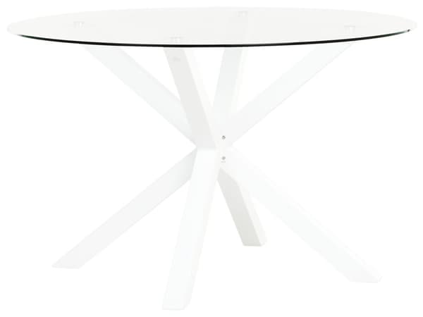 Have-spisebord Hvide Rustfritstål Transparent glasplade Rund ø 120 cm Udendørs Moderne