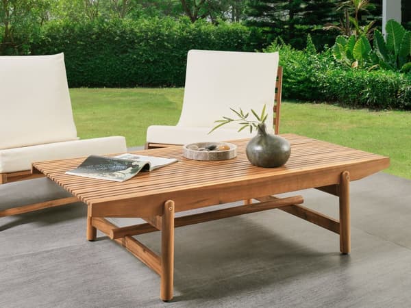 Trädgårdssoffbord Ljust Akaciaträ 145 x 79 cm Utomhus Rustik Design Uteplats Balkong