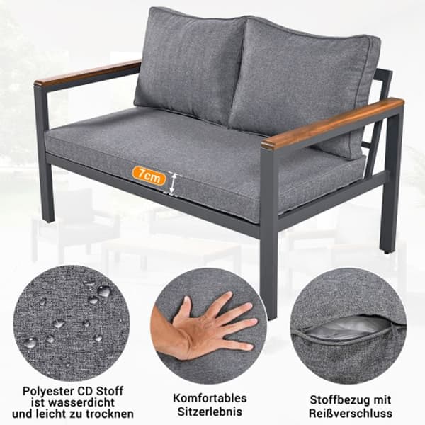 Trädgårdsmöbelset (4 Delar Matbordset, 1x 2-sitssoffa, 2x Enkelsitsstol, 1x Matbord) Grå