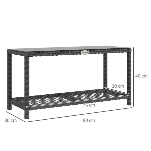 Rootz Garden Side Bord - Rektangulær sofabord - Pe Rattan - Let at rengøre tempereret glas - 80L x 30W x 40H cm - Grå