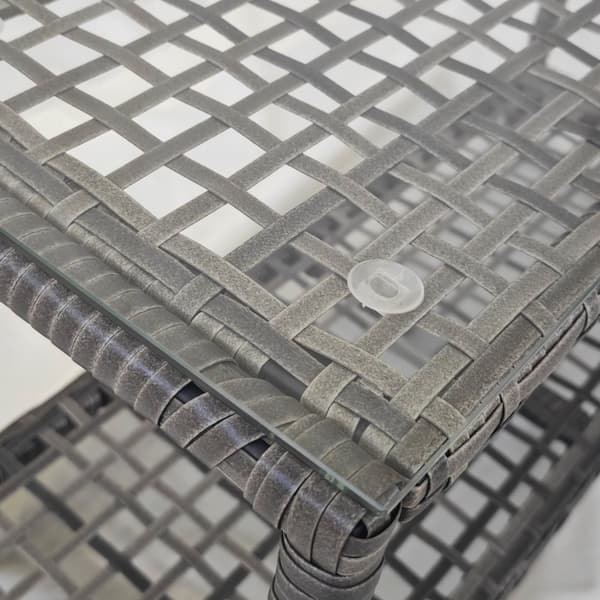 Rootz Garden Side Bord - Rektangulær sofabord - Pe Rattan - Let at rengøre tempereret glas - 80L x 30W x 40H cm - Grå