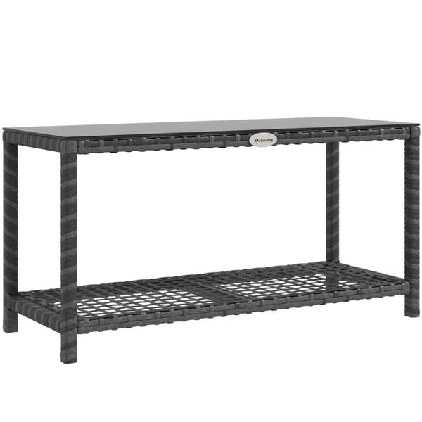 Rootz Garden Side Bord - Rektangulær sofabord - Pe Rattan - Let at rengøre tempereret glas - 80L x 30W x 40H cm - Grå