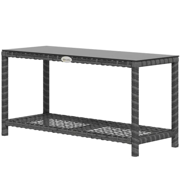 Rootz Garden Side Bord - Rektangulær sofabord - Pe Rattan - Let at rengøre tempereret glas - 80L x 30W x 40H cm - Grå