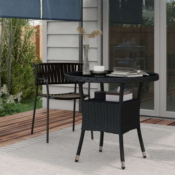 Rootz Pyöreä puutarhapöytä - Patio -pöytä - Ulkopöytä - UV -kestävä - Ø80 x 75H cm - kodikas chic -tyyli - 1 hylly - helppo puhdas karkaistu lasi