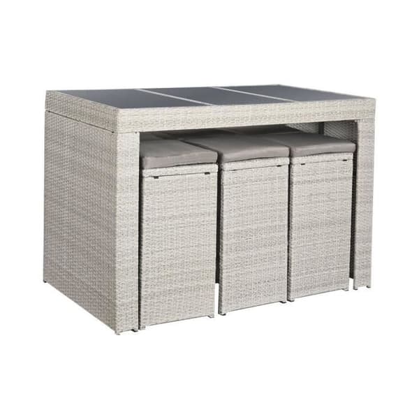 set med bord + 6 stolar i konstrotting (143 x 80 x 100 cm)