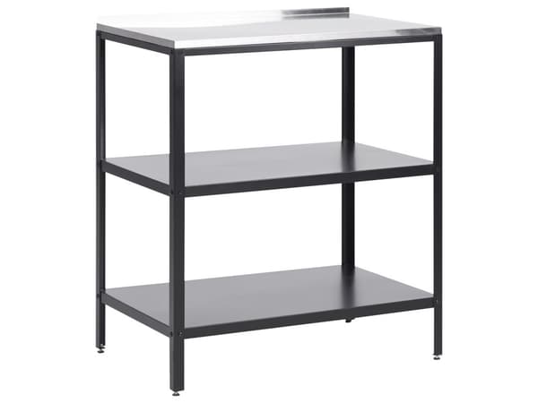 Udendørs køkkenø i sort rustfrit stål 80 x 50 x 92 cm 2 hylder med top Havekøkken Spisning
