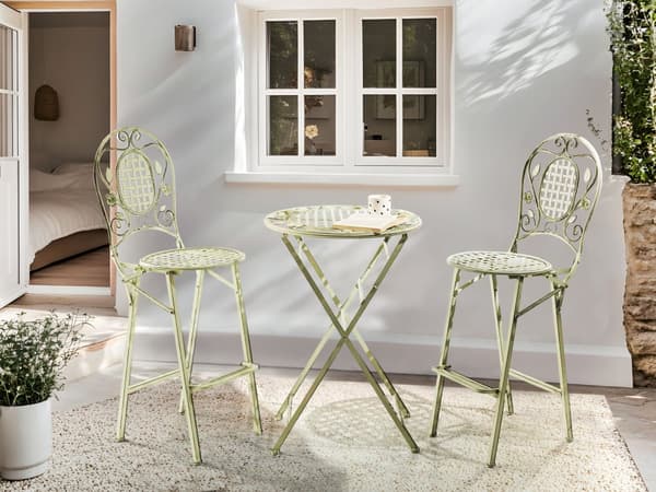 Have Bistro Bar Bord Lysegrønt Jern Sammenfoldelig Mønstret Metal Rund 70 cm til 2 Udendørs UV-Rustbestandig Fransk Retro Stil