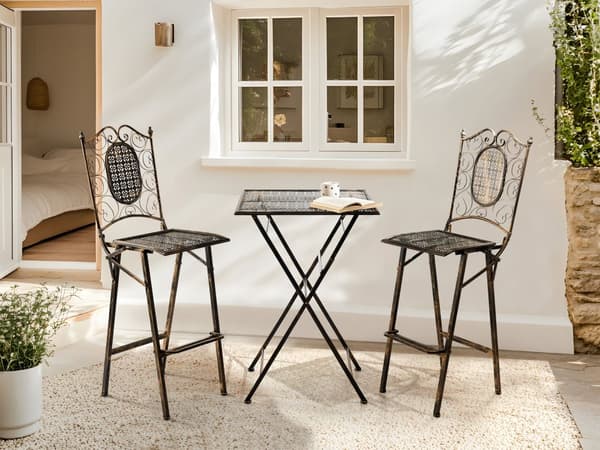 Havebarbord sort jern sammenklappeligt distressed metal rundt bord til 2 udendørs fransk retrostil