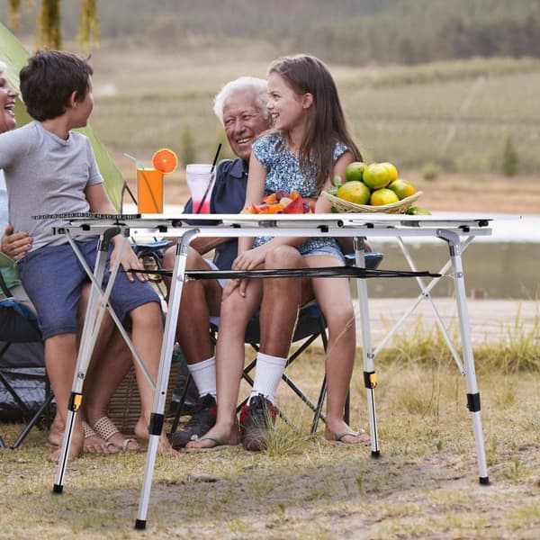 Rootz Picnic foldningsbord - Højdejusterbart campingbord - Bærbart bord - Aluminium - 120 x 70 x 58-73 cm - Inkluderer bærepose
