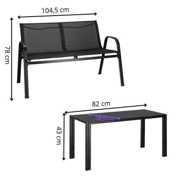 Sätt samman trädgårdsmöbler - Springos® - 4 delar - 2-sitssoffa - 2 stolar - Lågt bord i härdat glas