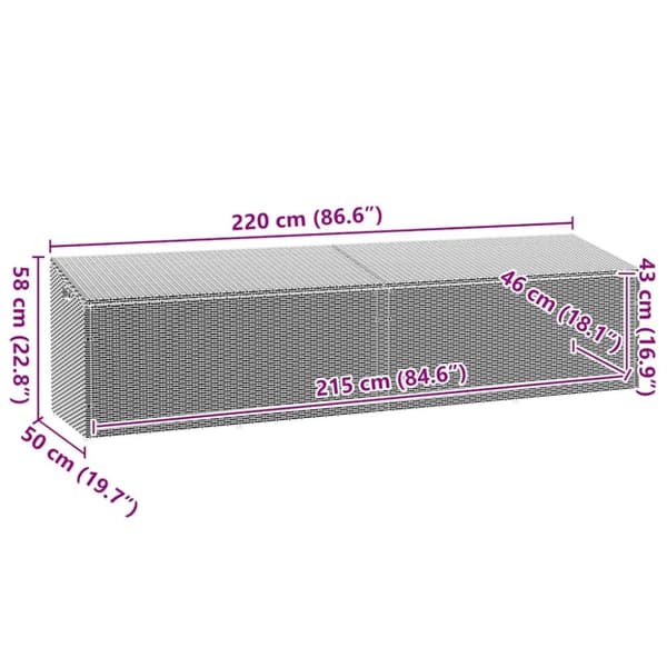 vidaXL opbevaringsboks til haven 220x50x58 cm polyrattan sort