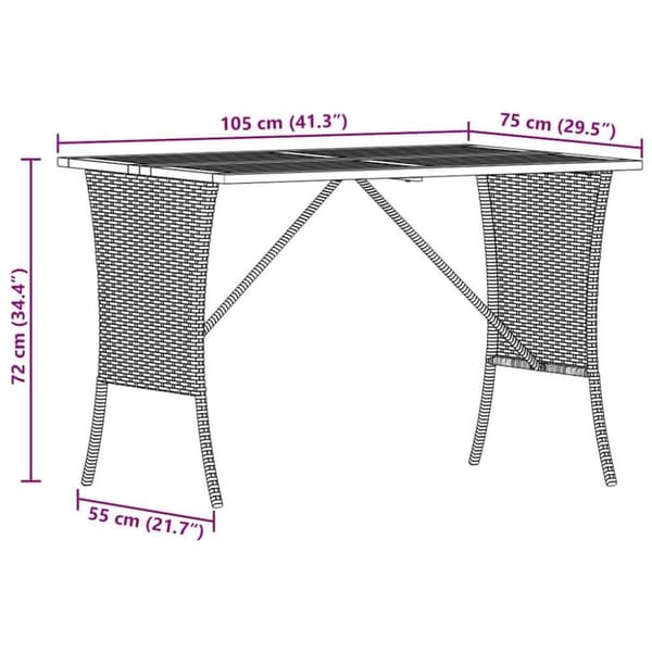 vidaXL havebord med top i akacietræ 105x75x72 cm polyrattan grå