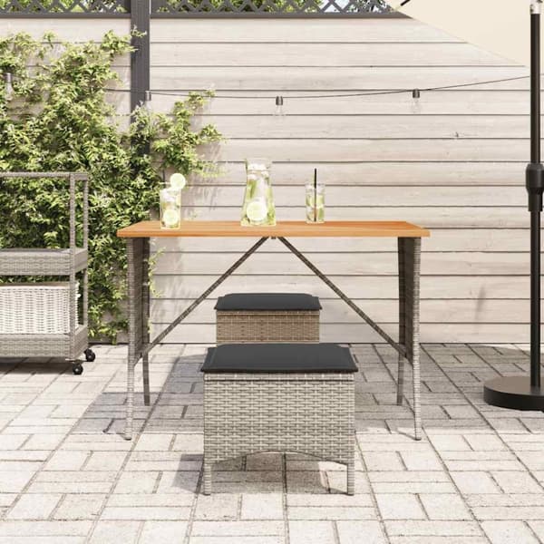 vidaXL havebord med top i akacietræ 105x75x72 cm polyrattan grå