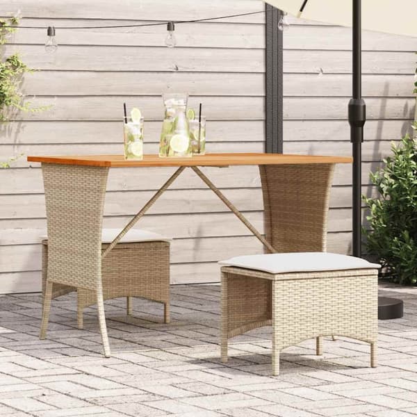 vidaXL havebord med top i akacietræ 105x75x72 cm polyrattan beige