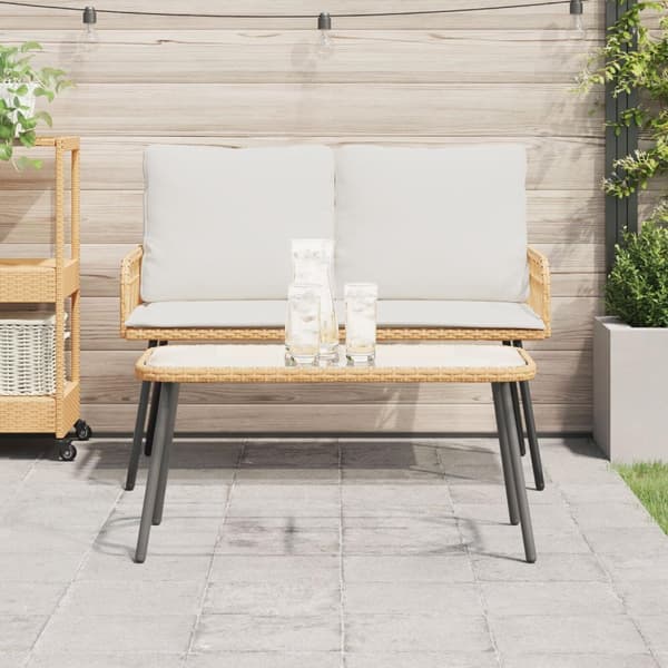 vidaXL Sofabord Brun, Sort, Transparent PE rattan, Glas, Stål