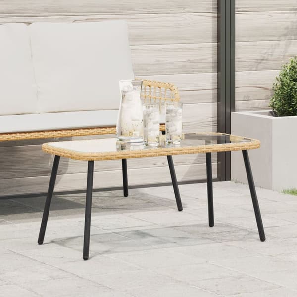 vidaXL Sofabord Brun, Sort, Transparent PE rattan, Glas, Stål