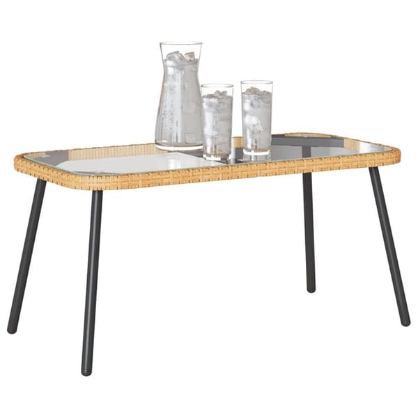 vidaXL Sofabord Brun, Sort, Transparent PE rattan, Glas, Stål