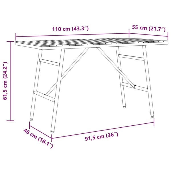 vidaXL Spisebord - Svart, 110x55x62 cm, Laget av massivt akasietre