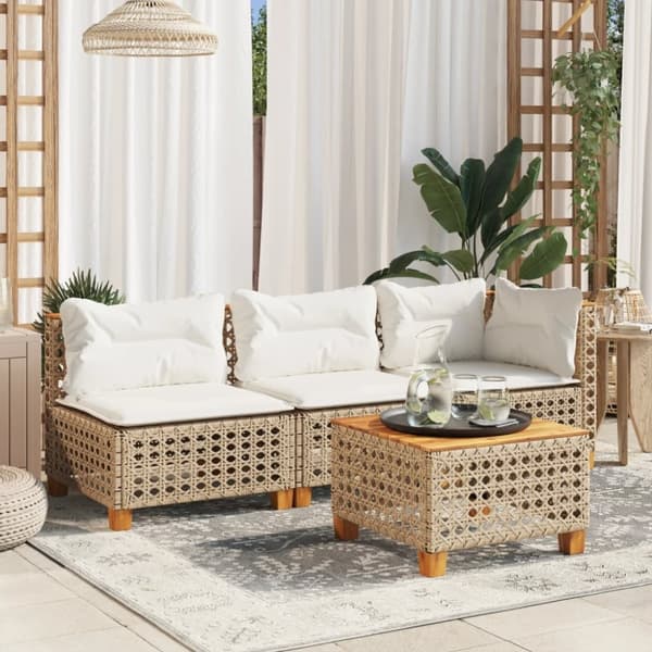 vidaXL havebord 55x55x36 cm polyrattan og akacietræ beige