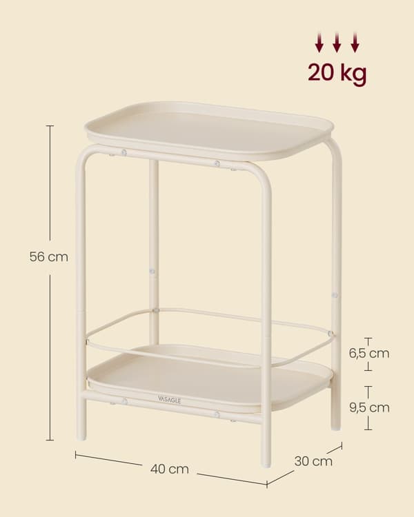 Sidebord, VASAGLE, 30x40x56 cm, Creme